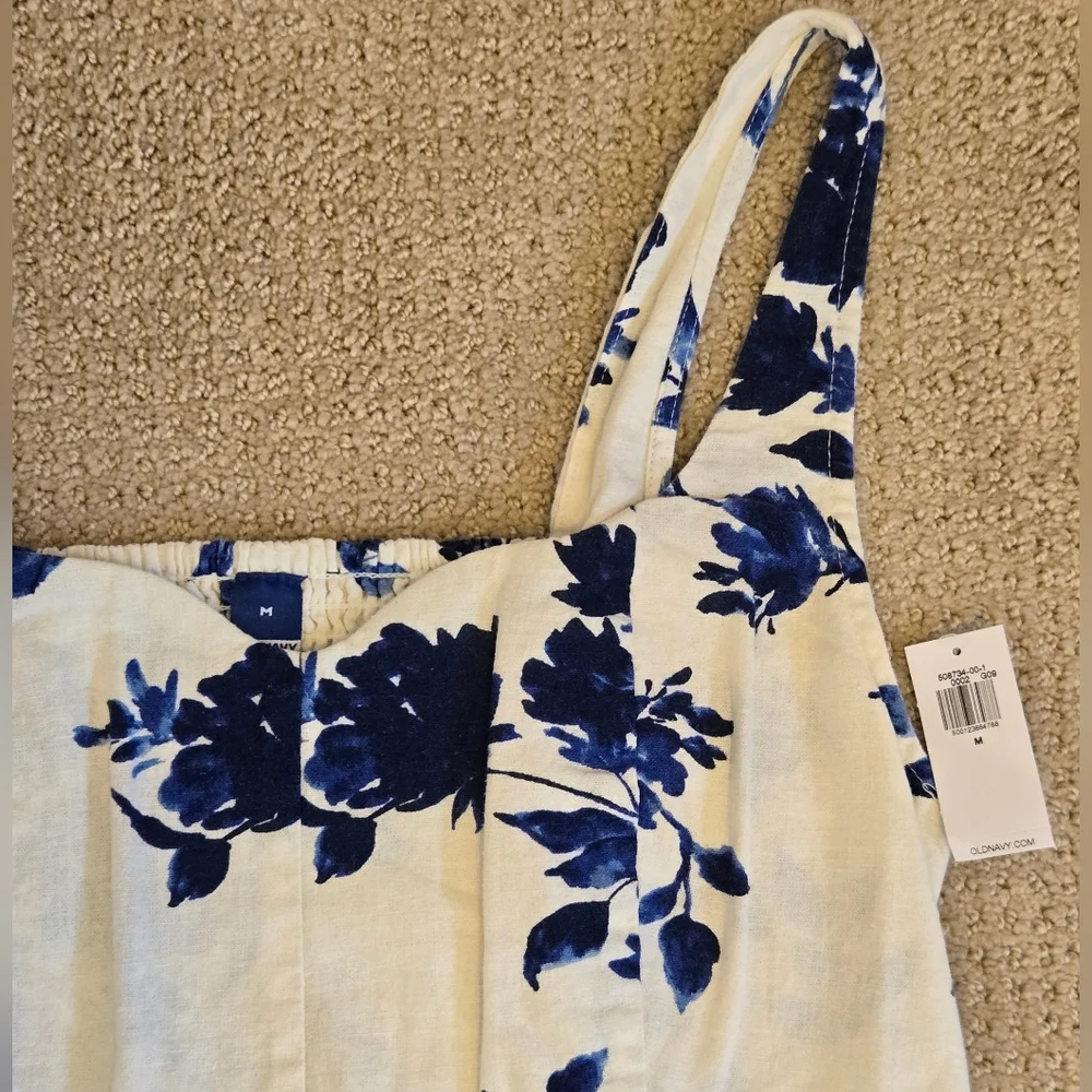 NWT Old Navy Blue Floral Fit & Flare Linen Dress Size M - Picture 7 of 9